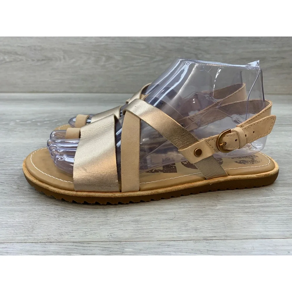 Sorel Ella Women's Sandals Metallic Gold Tan Leather Flat 8 Casual Shoes